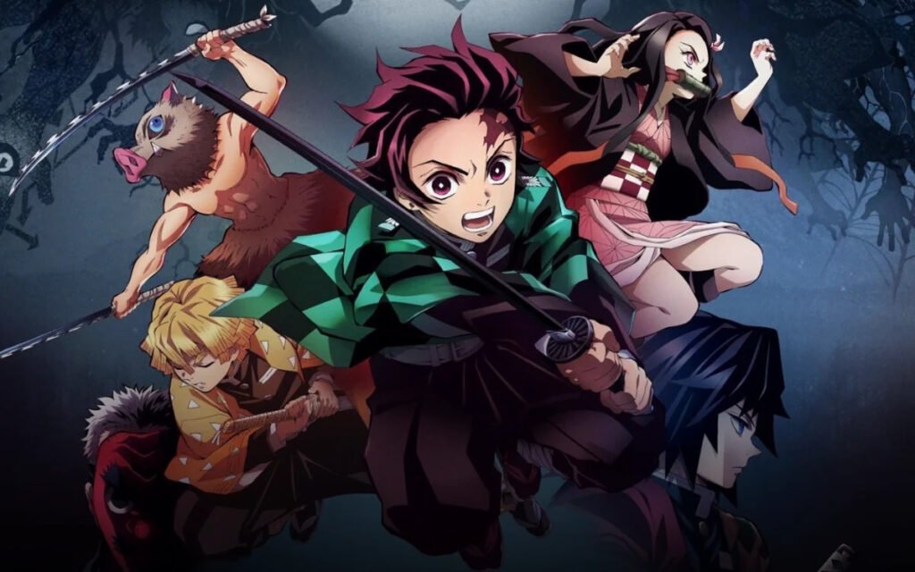 Imagem de Tanjiro Kamado e os Hashiras lutando dentro da Fortaleza Infinita em Demon Slayer