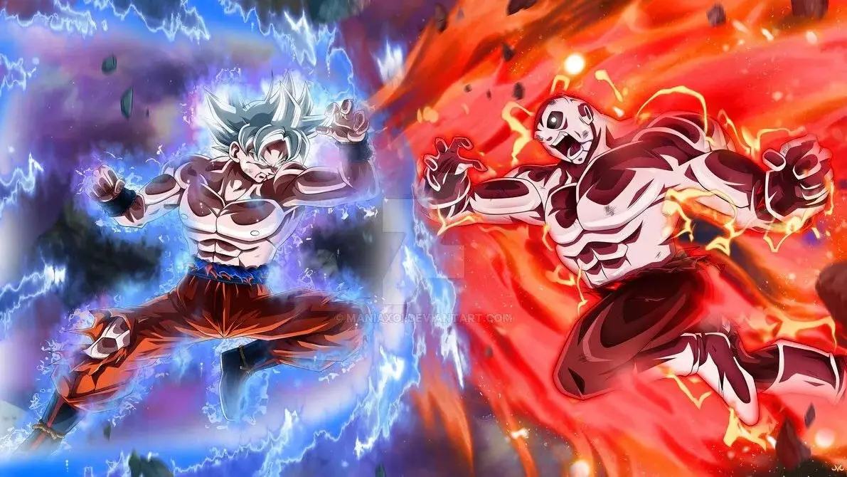 Goku usando Instinto Superior contra Jiren no Torneio do Poder