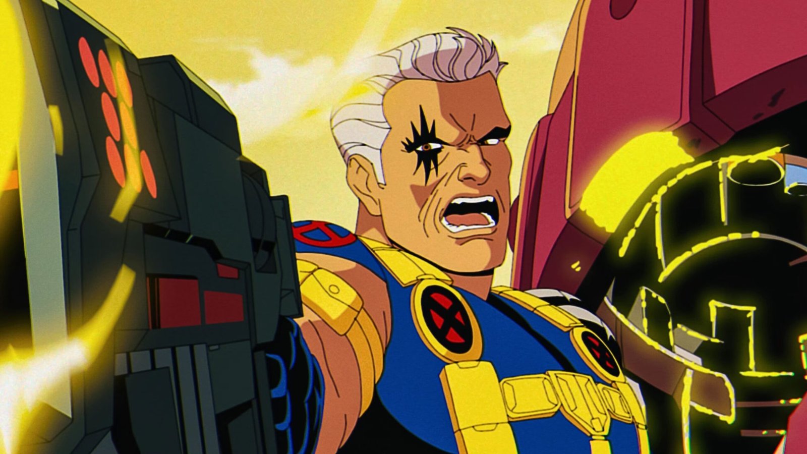 Cable dos X-Men, Nathan Summers, usando seus poderes e armas
